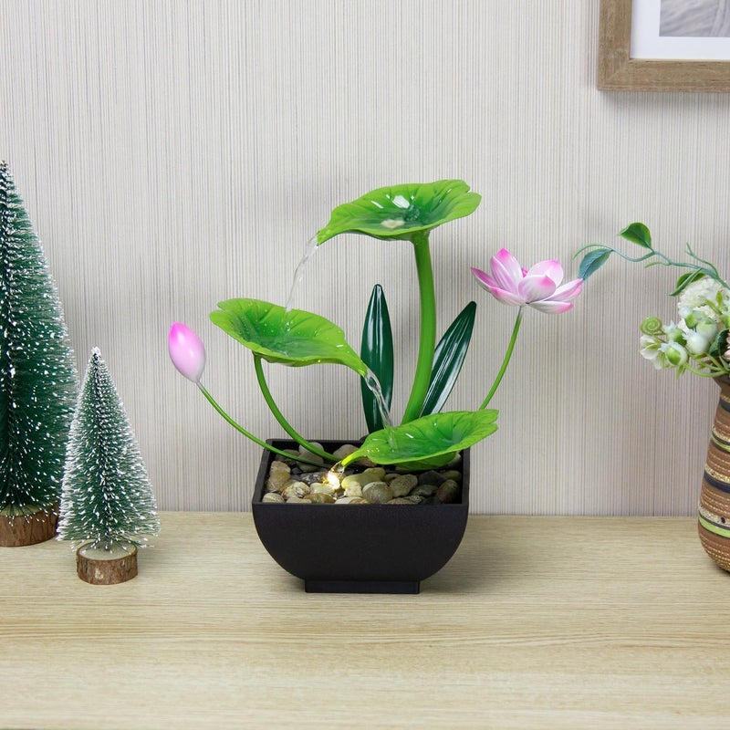 YOQUATE Water Fountain Indoor Waterfall Fountain 3-Tier Tabletop Fountain Lotus Desk Relaxation Home Decor Including Lots of Rocks and Soothing Sound Machine (Green 1) - Image 4